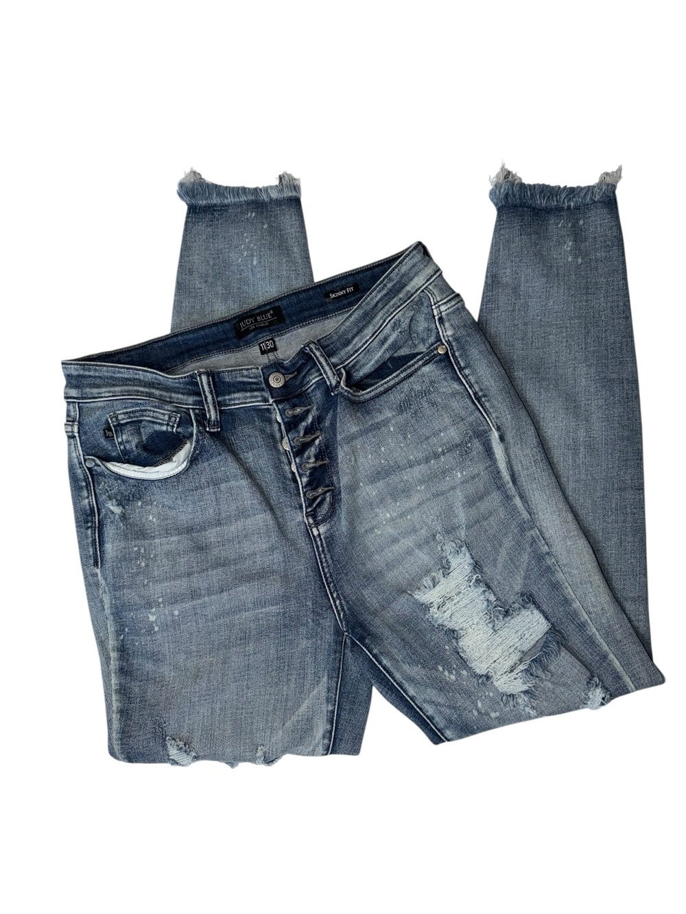 Judy Blue Distressed Skinny Jeans in Faded Blue